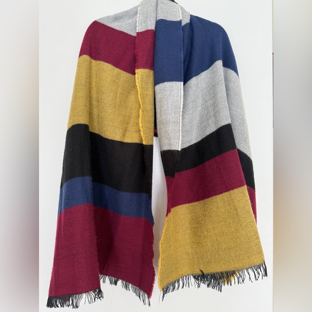 Merona Black, Gold, Burgundy, Gray Striped Knit Scarf